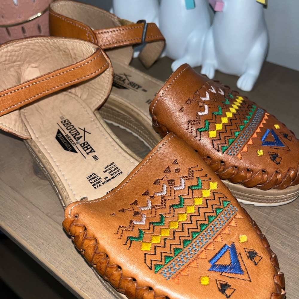 ABR Goods Tan Embroidered Sandals